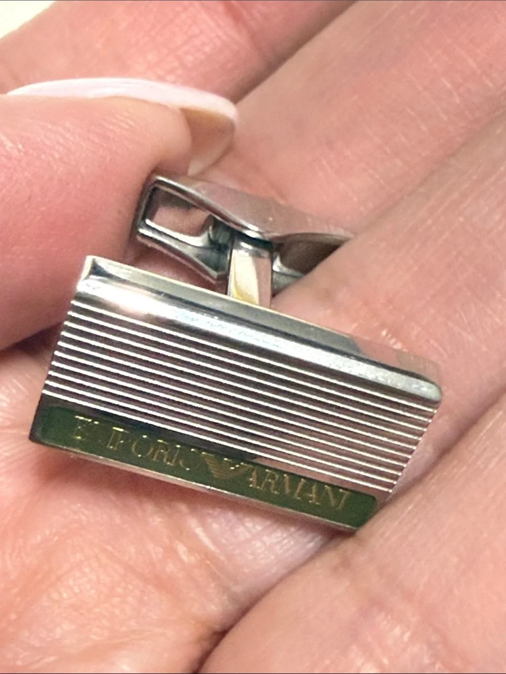 Emporio Armani Silver and Black Striped Logo Cufflinks